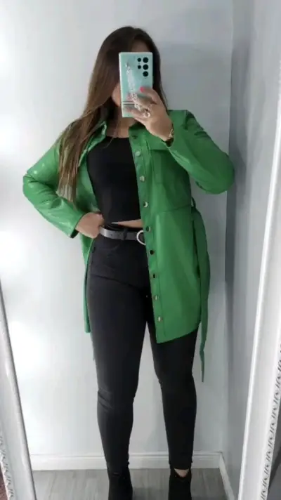 Chaqueta larga verde para mujer - miniatura 1