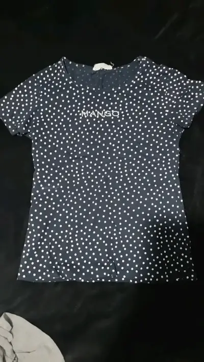 Polera Mango azul con lunares blancos - miniatura 1