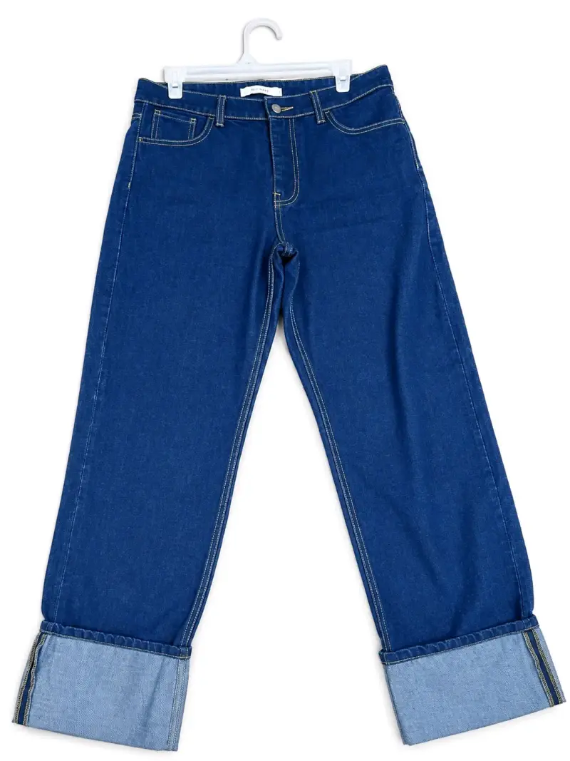 Jeans anchos de mezclilla azul para mujer