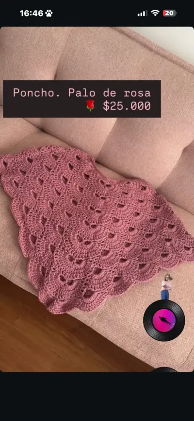 Poncho tejido palo de rosa elegante - miniatura 1