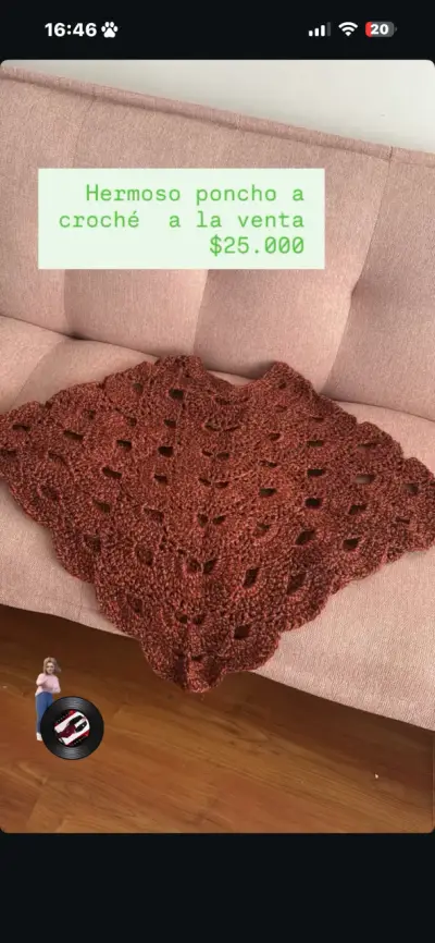 Poncho tejido palo de rosa elegante - miniatura 2