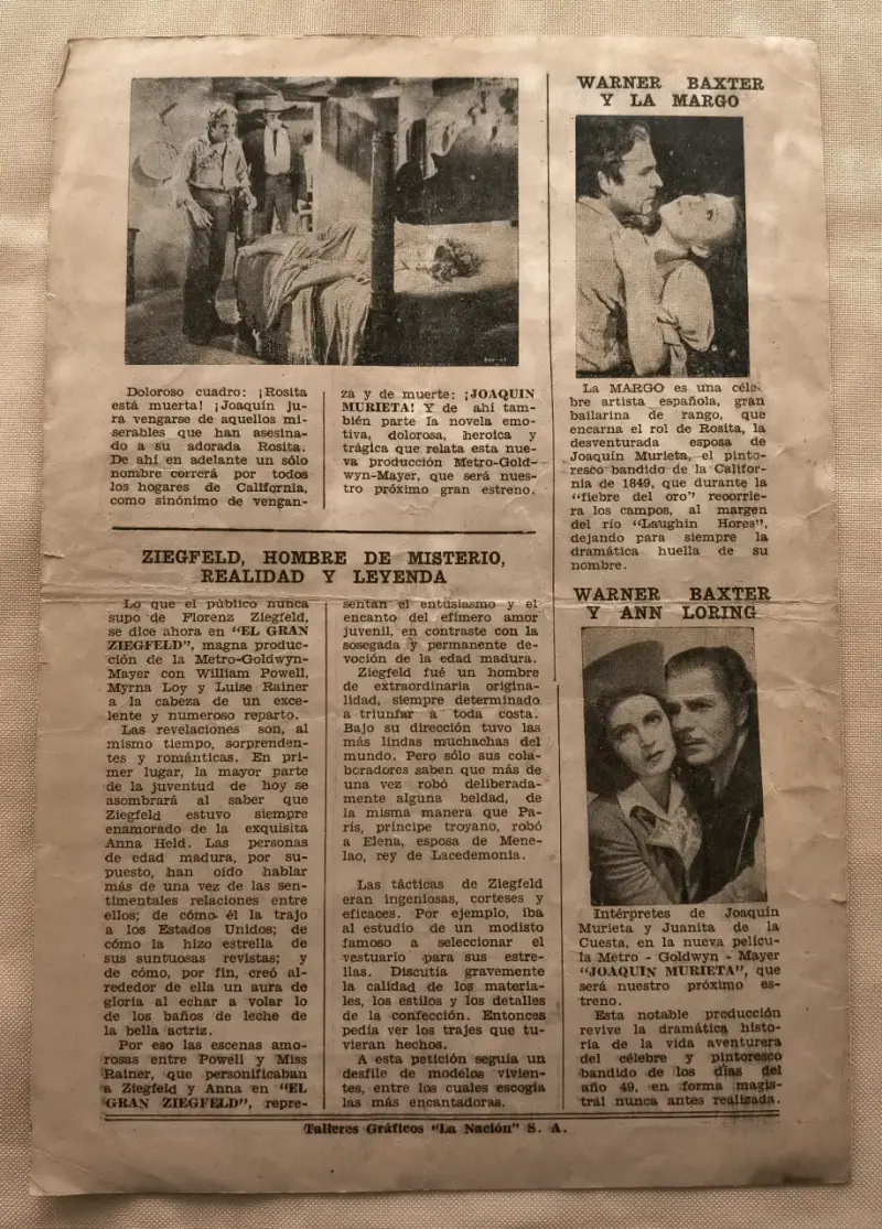 Programa o Noticiario de Cine Metro Año 1936 - 2