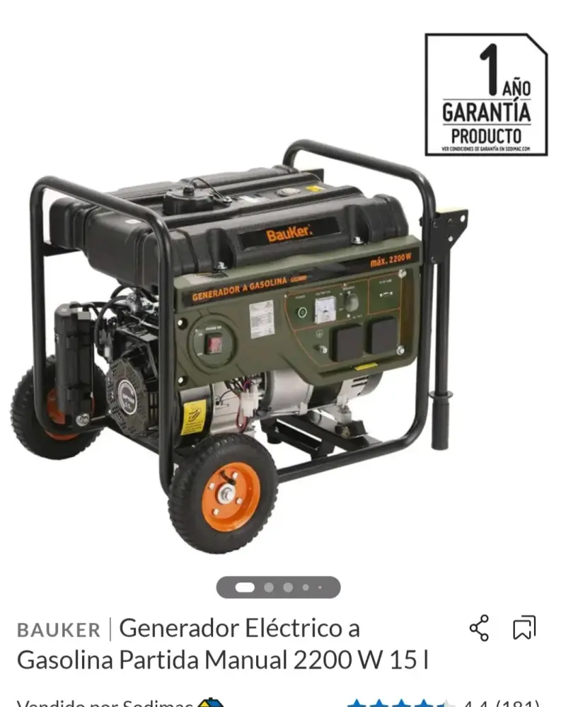Generador eléctrico a gasolina Bauker 2200W