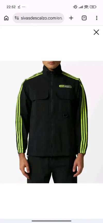 Chaqueta negra Adidas con rayas verdes - miniatura 2