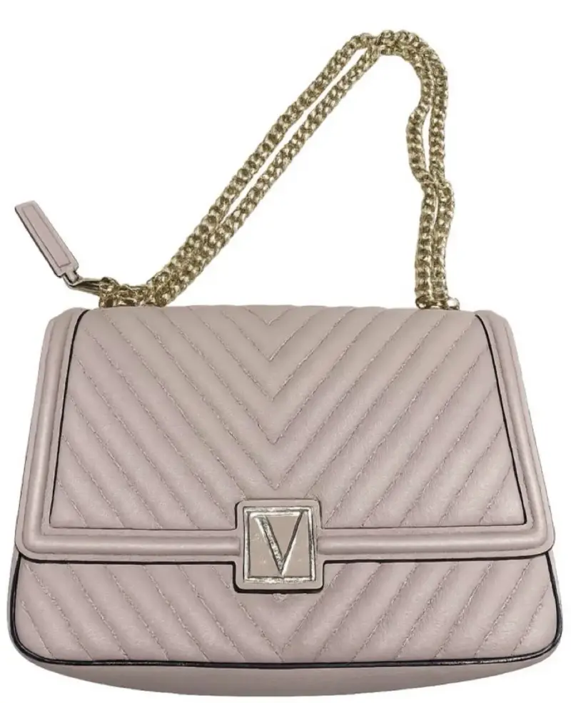 Cartera de cuero beige con cadena dorada - 1