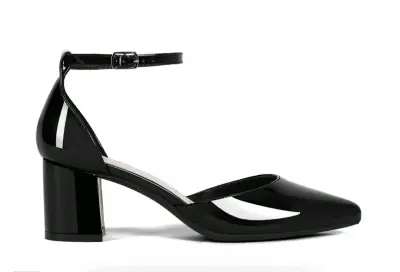 Zapatos de tacón bajo negro charol - miniatura 1