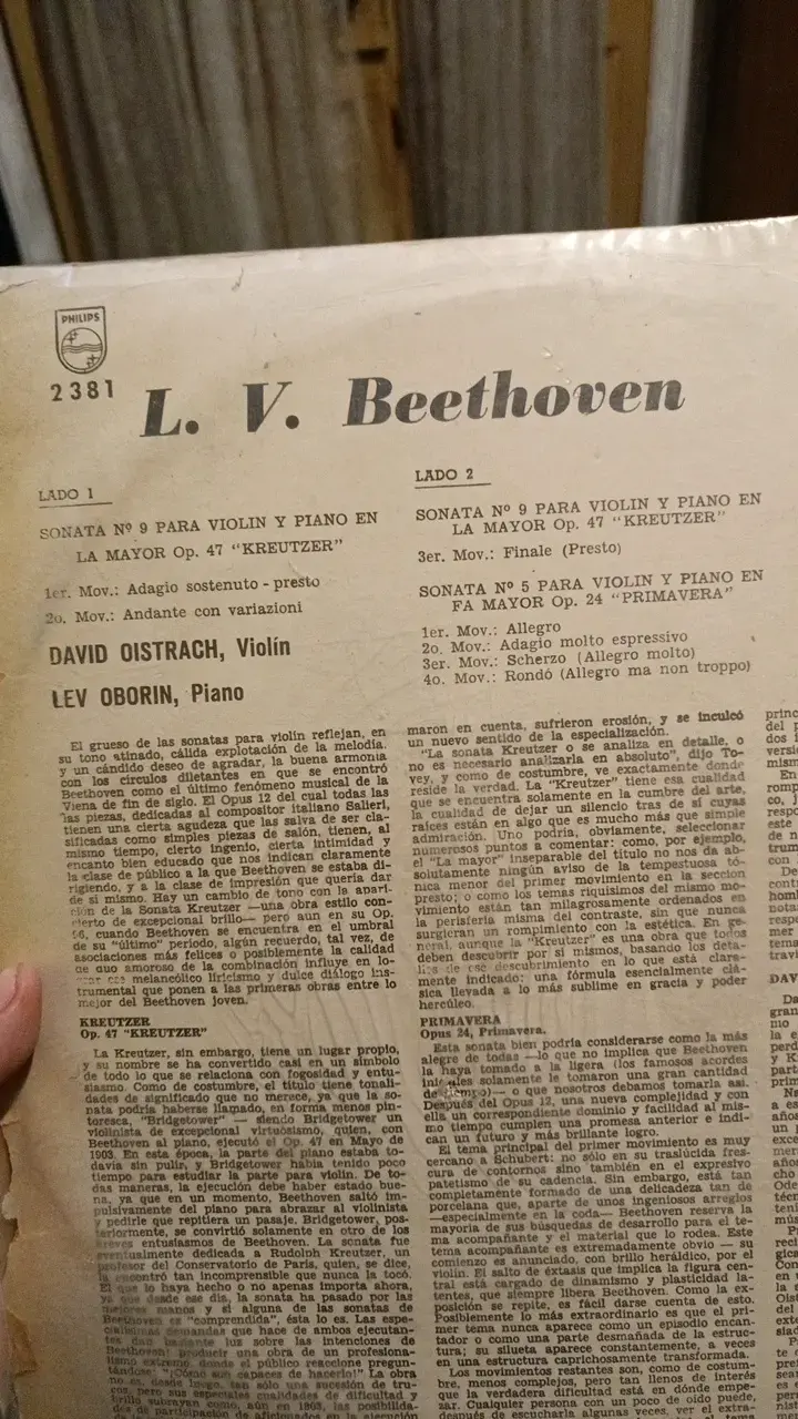 Vinilo Beethoven Sonatas Kreutzer y Primavera - 2
