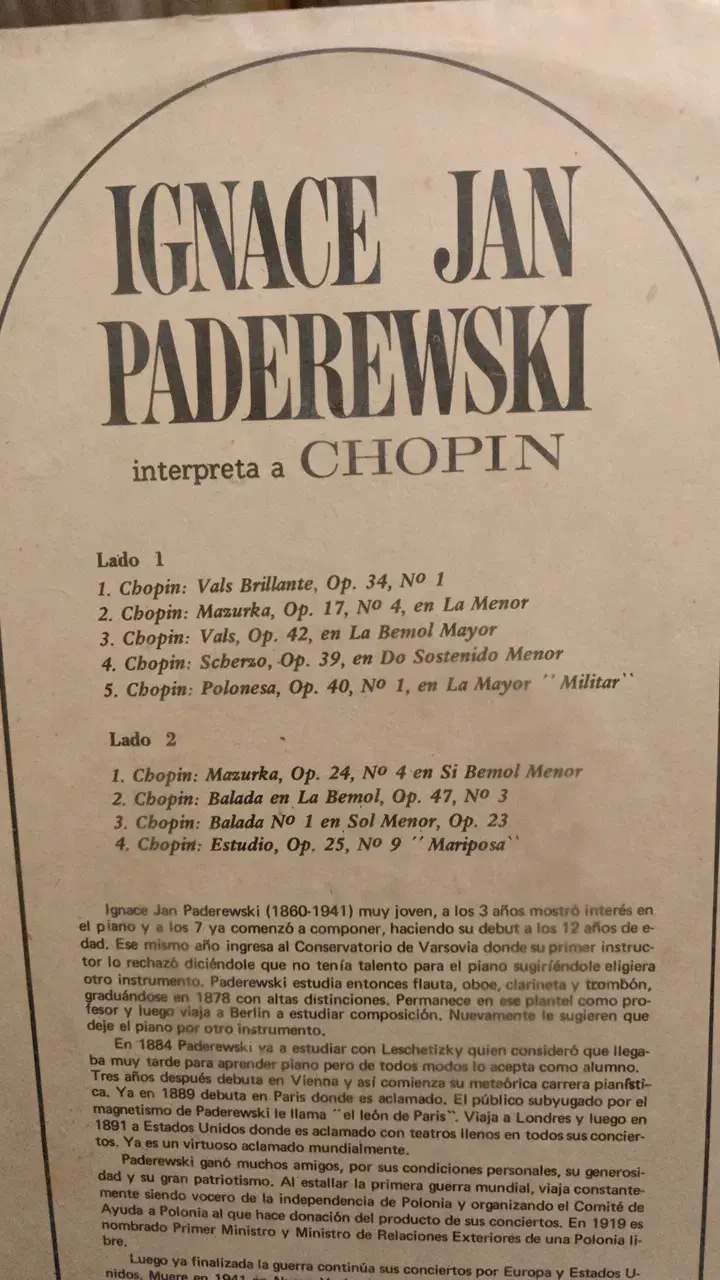 Vinilo Ignace Jan Paderewski toca Chopin - 2