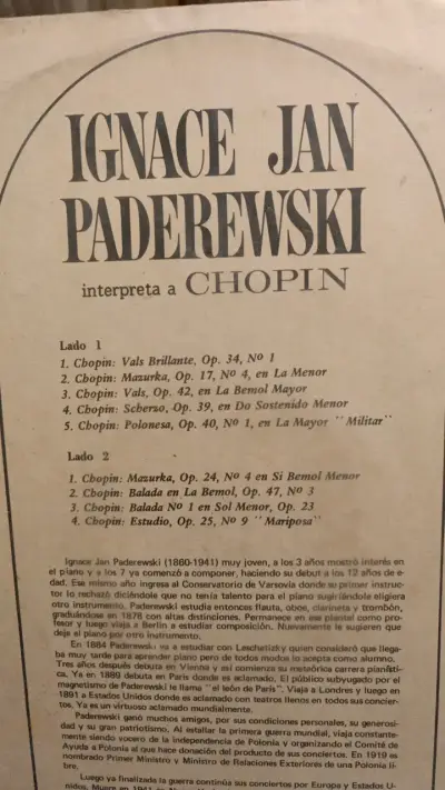 Vinilo Ignace Jan Paderewski toca Chopin - miniatura 2