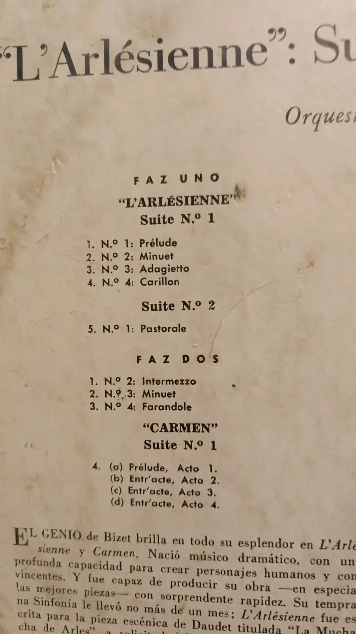 Vinilo Bizet L'Arlesienne y Carmen - 2