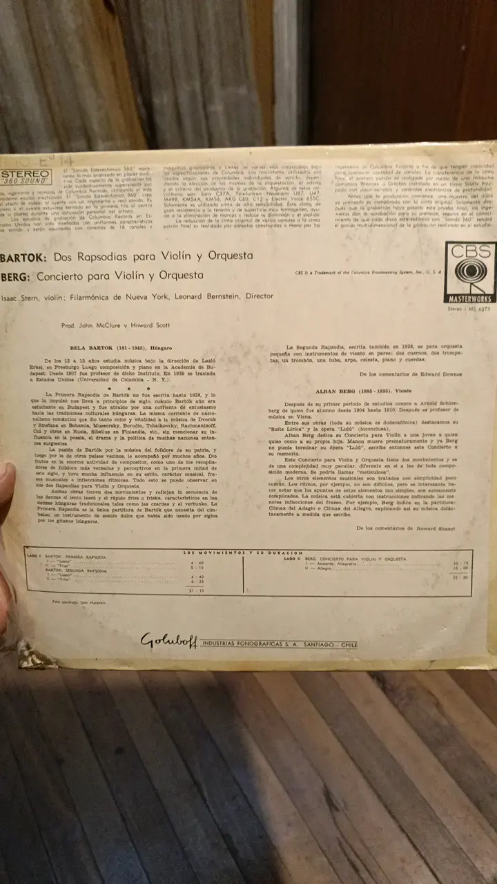 Vinilo Bartók y Berg con Leonard Bernstein - 4
