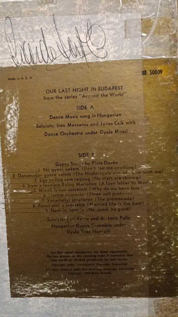 Vinilo 'Our Last Night in Budapest' antiguo - 2