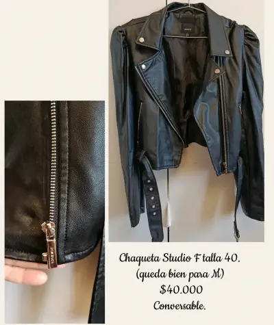 Chaqueta de cuero Studio F negra talla 40 - miniatura 1