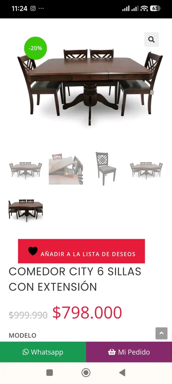 Juego de comedor de madera para 6 personas - 5