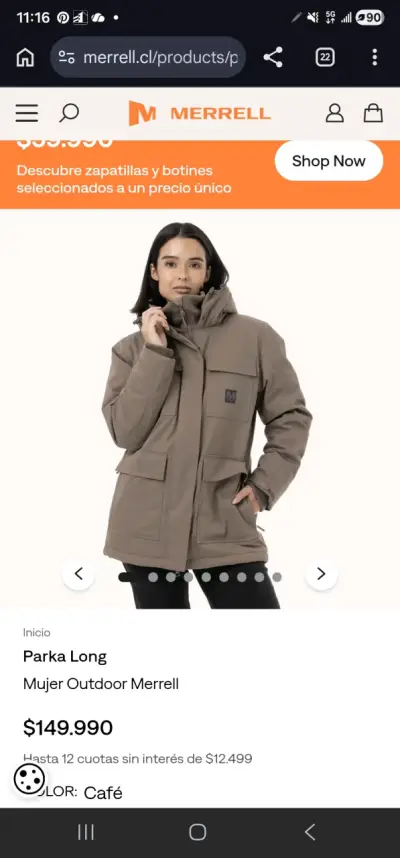 Parka larga café para mujer Merrell - miniatura 1