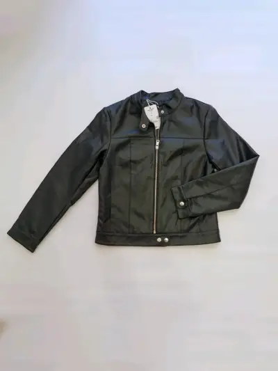 Chaqueta de cuero sintético negra para mujer - miniatura 3