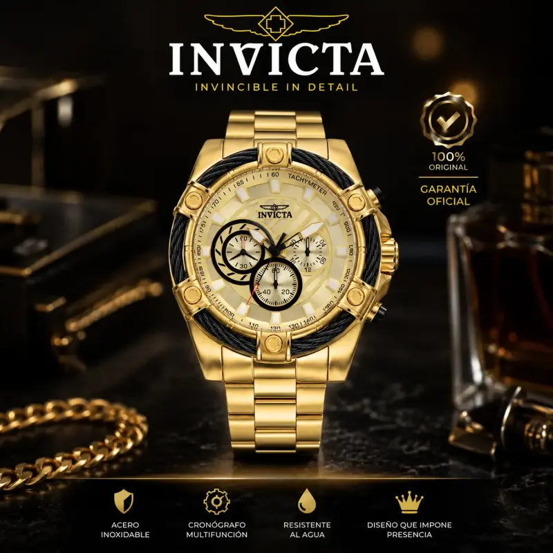 馃敟RELOJ INVICTA dorado cron贸grafo elegante馃敟 - 5
