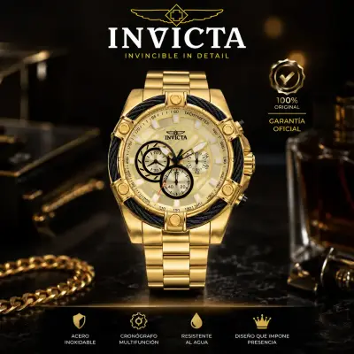 🔥RELOJ INVICTA dorado cronógrafo elegante🔥 - miniatura 5