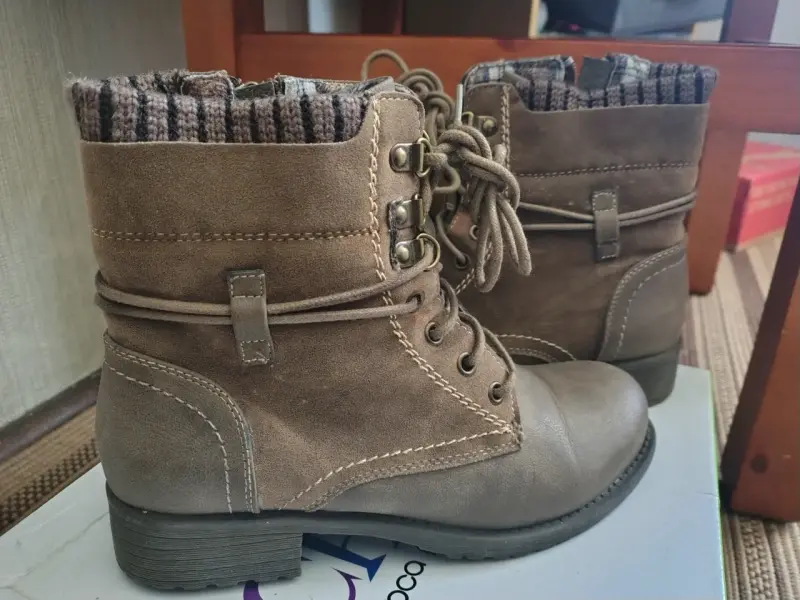 Botines de cuero marrón con forro tejido - 1