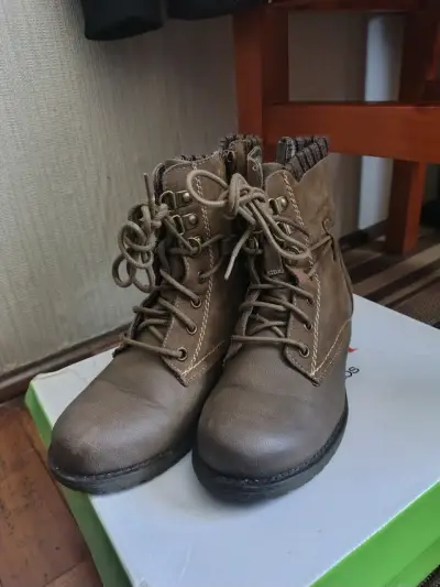 Botines de cuero marrón con forro tejido - miniatura 2