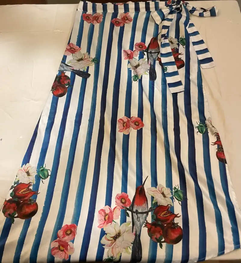 Falda larga con estampado floral y rayas - 1