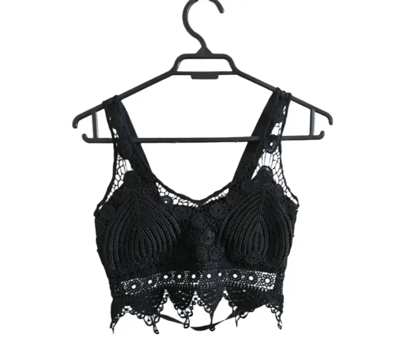 Top de encaje negro estilo crochet - 1