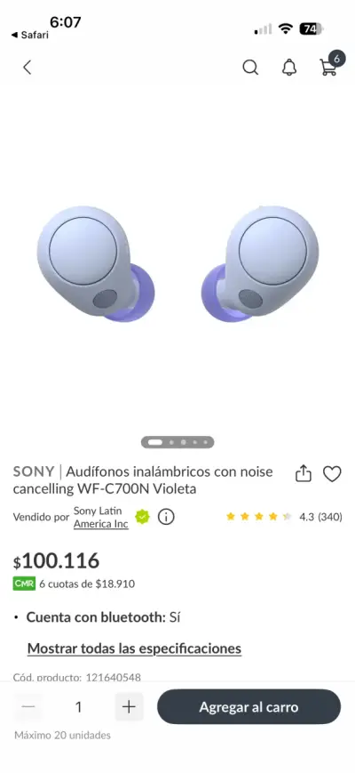 Auriculares inalámbricos Sony lila - miniatura 3