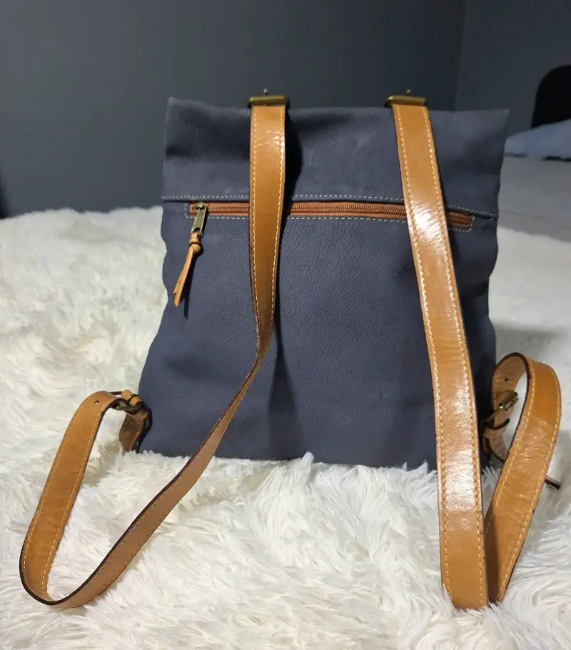 Mochila de cuero azul con detalles marrones - 4