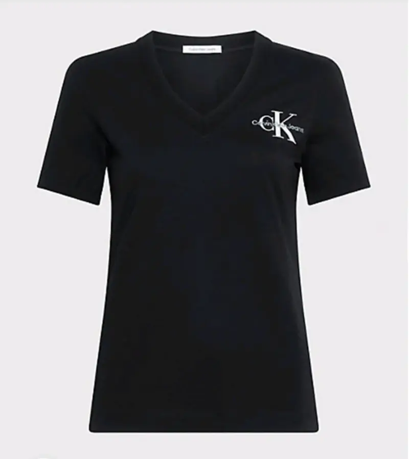 Polera Negra Calvin Klein Cuello V Logo Bordado - 3