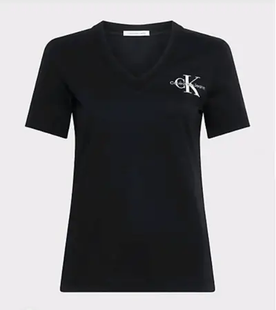 Polera Negra Calvin Klein Cuello V Logo Bordado - miniatura 3