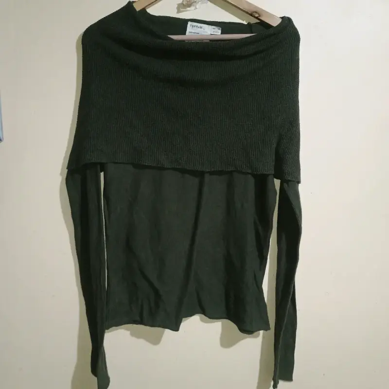 Suéter verde oscuro de Topman con cuello amplio - 1