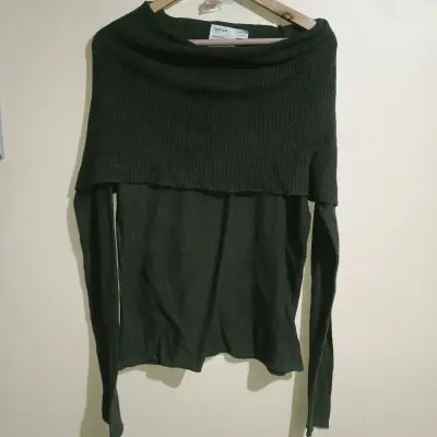 Suéter verde oscuro de Topman con cuello amplio - miniatura 1