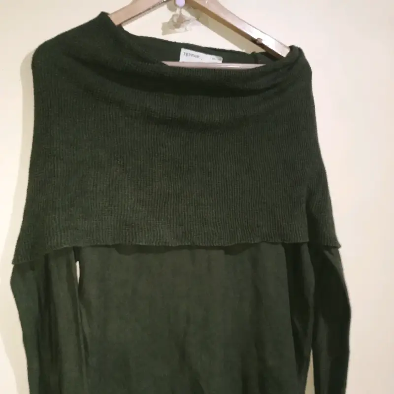 Suéter verde oscuro de Topman con cuello amplio - 3