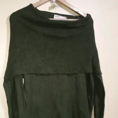 Suéter verde oscuro de Topman con cuello amplio - miniatura 3