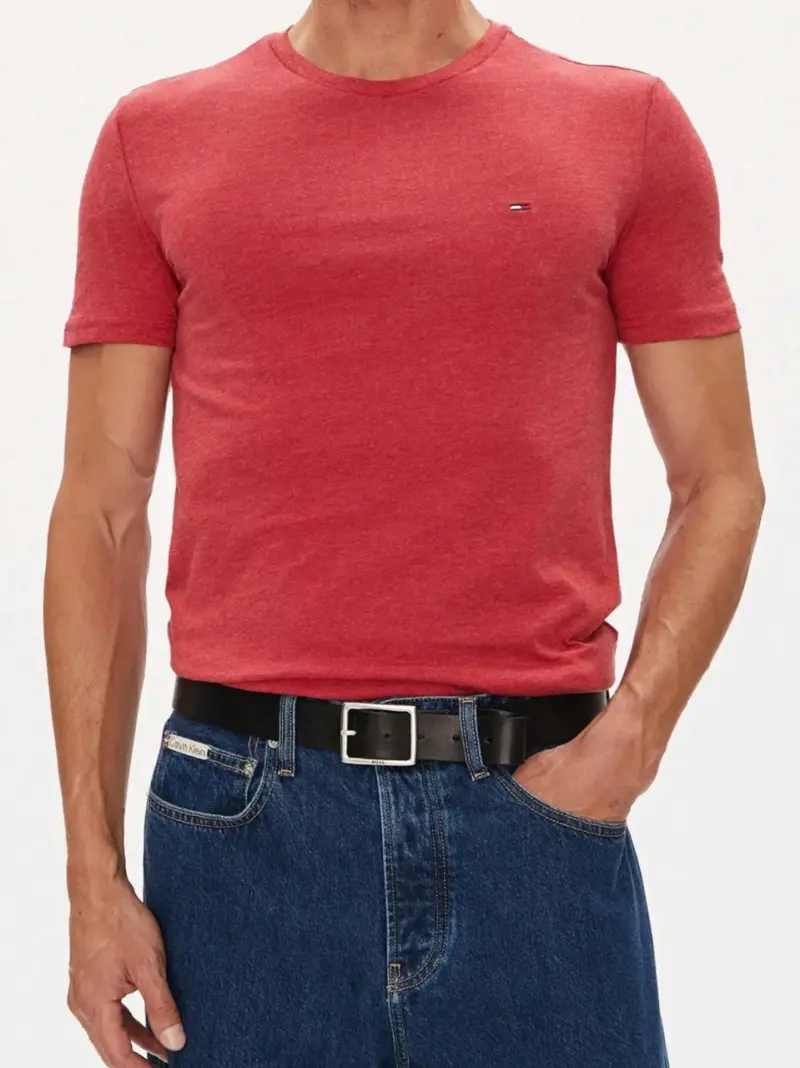 Polera Tommy Jeans Jaspe Hombre Rojo L Original - 1