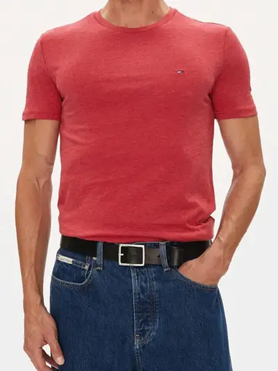 Polera Tommy Jeans Jaspe Hombre Rojo L Original - miniatura 1