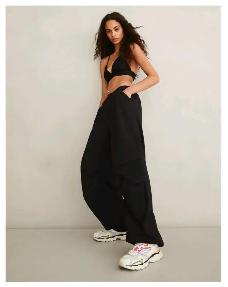 Pantalón Parachute Pants Bershka Negro Mujer M/38 - 3