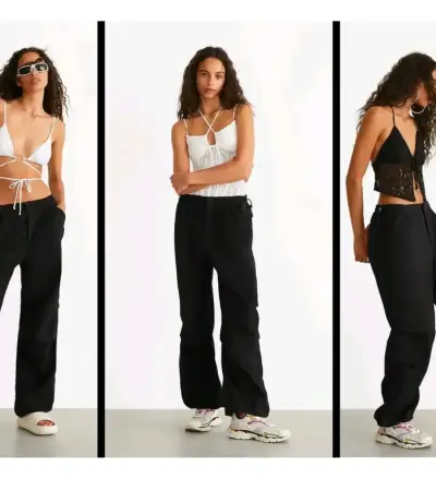 Pantalón Parachute Pants Bershka Negro Mujer M/38 - miniatura 5