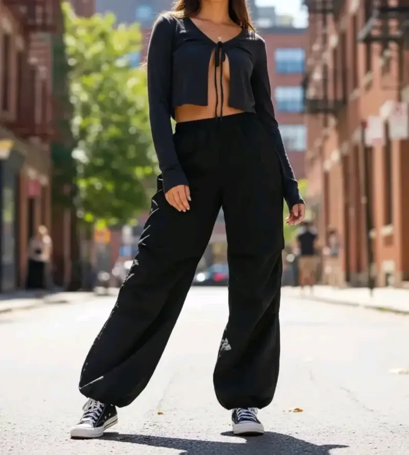 Pantalón Parachute Pants Bershka Negro Mujer M/38 - 6