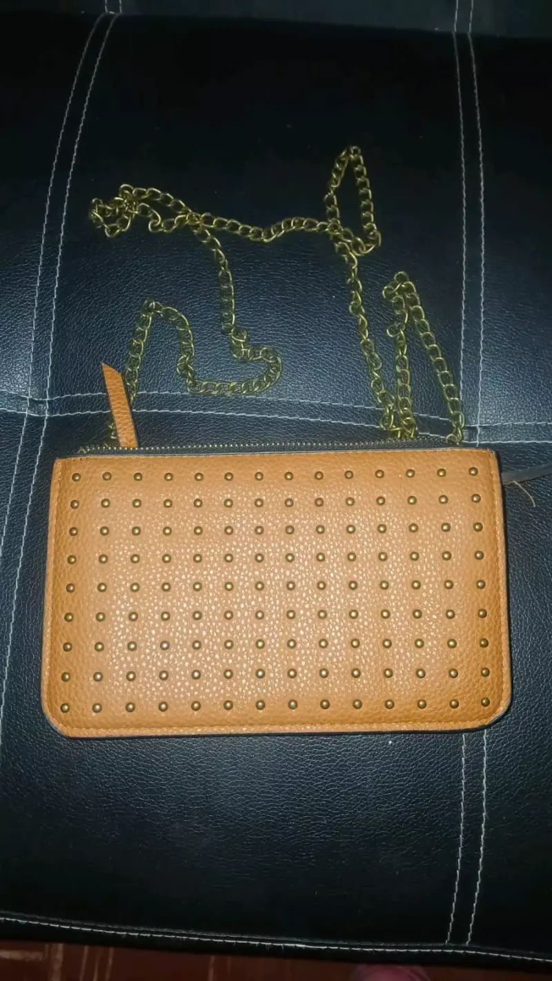 Cartera de cuero con cadena dorada