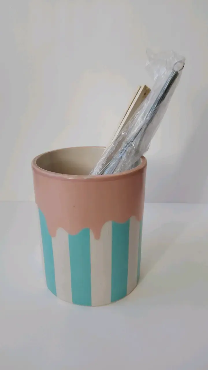 Frasco decorativo pastelería rayado azul y rosa - 1