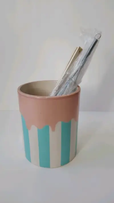 Frasco decorativo pastelería rayado azul y rosa - miniatura 1