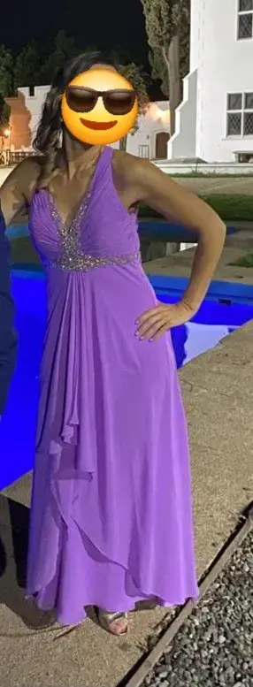 Vestido largo de fiesta lila con detalles brillantes - miniatura 1
