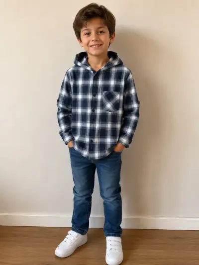 Camisa a cuadros con capucha para niño - miniatura 1