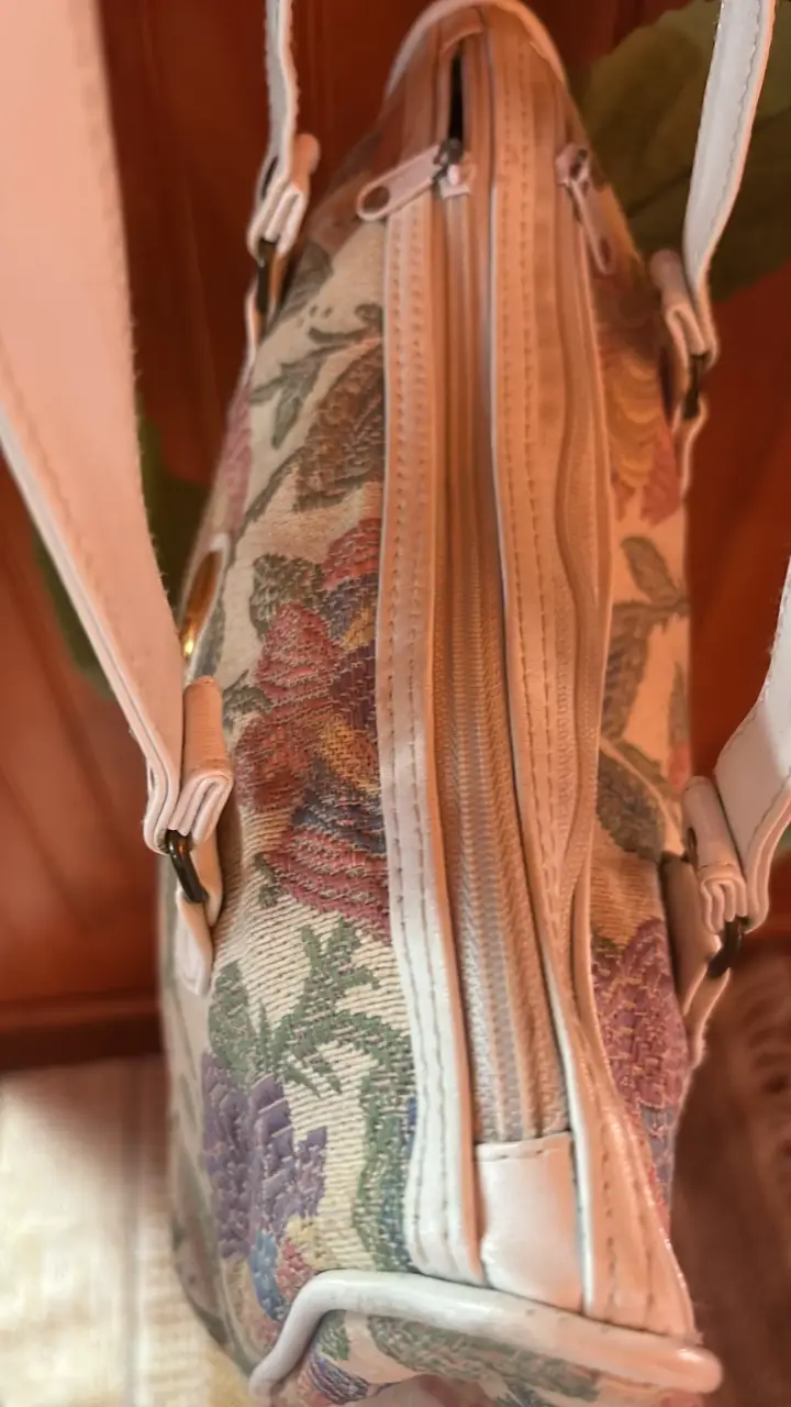 Bolso de tela floral con asas largas - 3