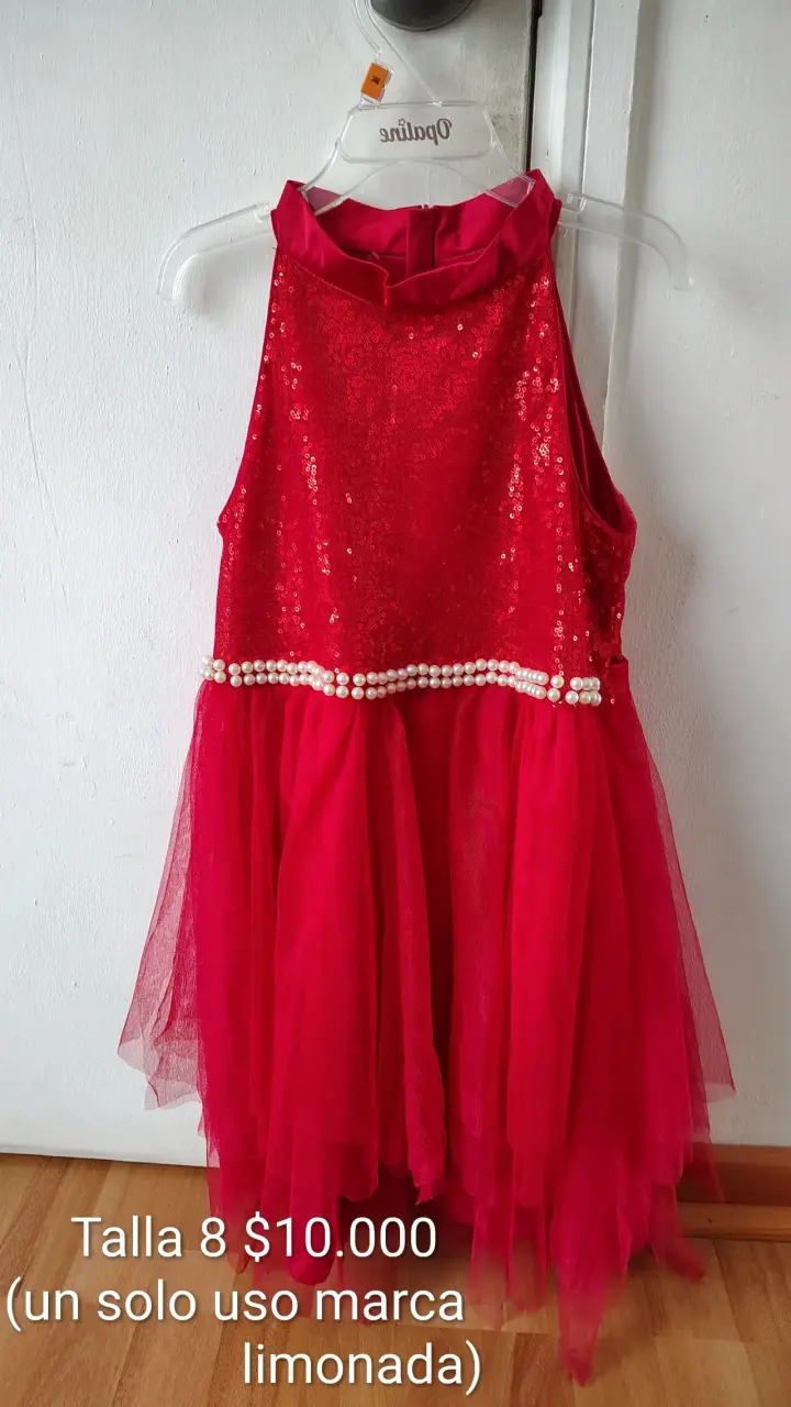 Vestido rojo de lentejuelas y blanco para niña - 1