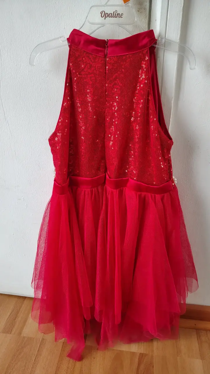 Vestido rojo de lentejuelas y blanco para niña - 2