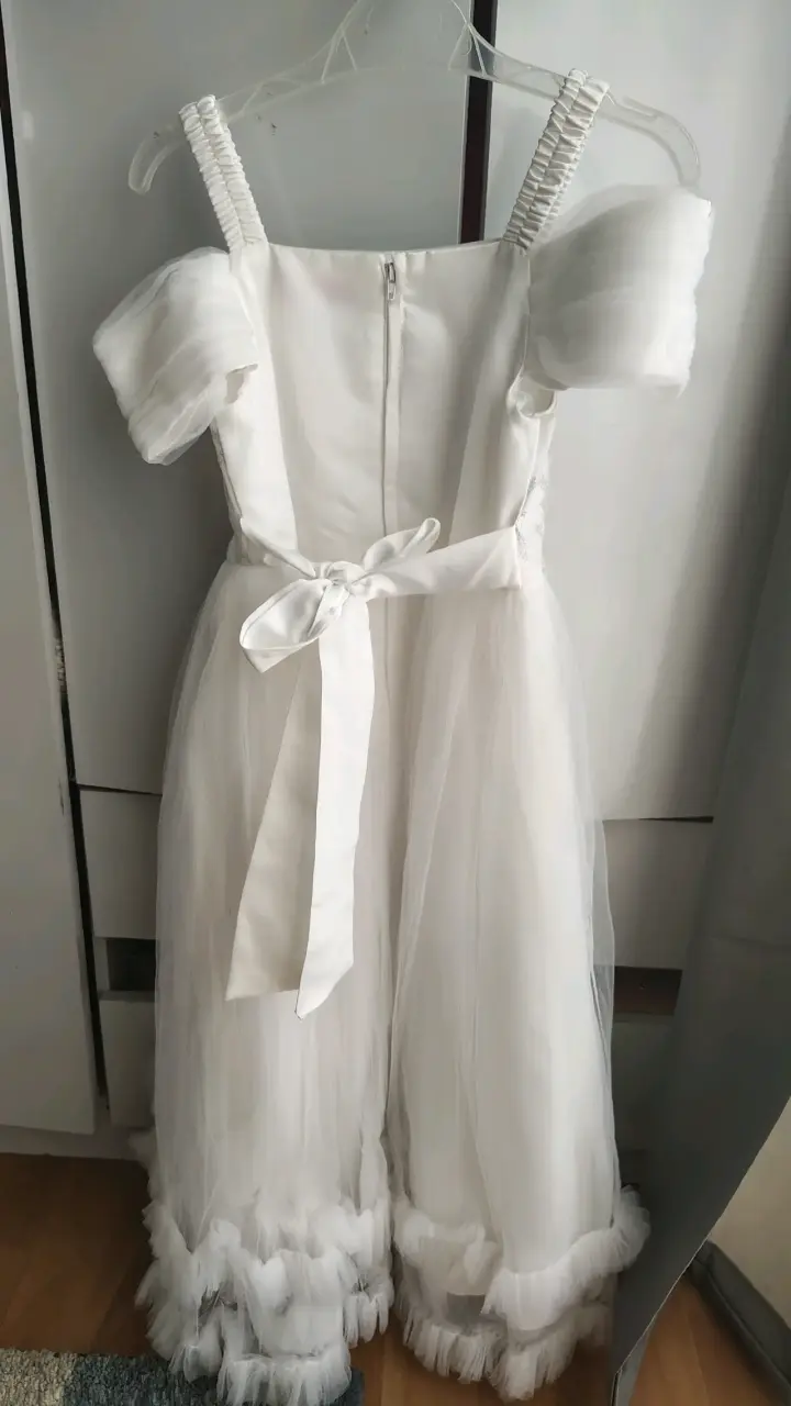 Vestido rojo de lentejuelas y blanco para niña - 4