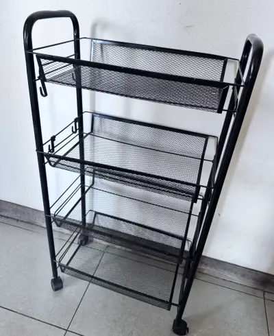 Carro organizador de metal negro con ruedas - miniatura 1
