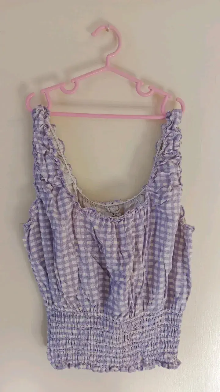 Blusa sin mangas a cuadros lila - 1
